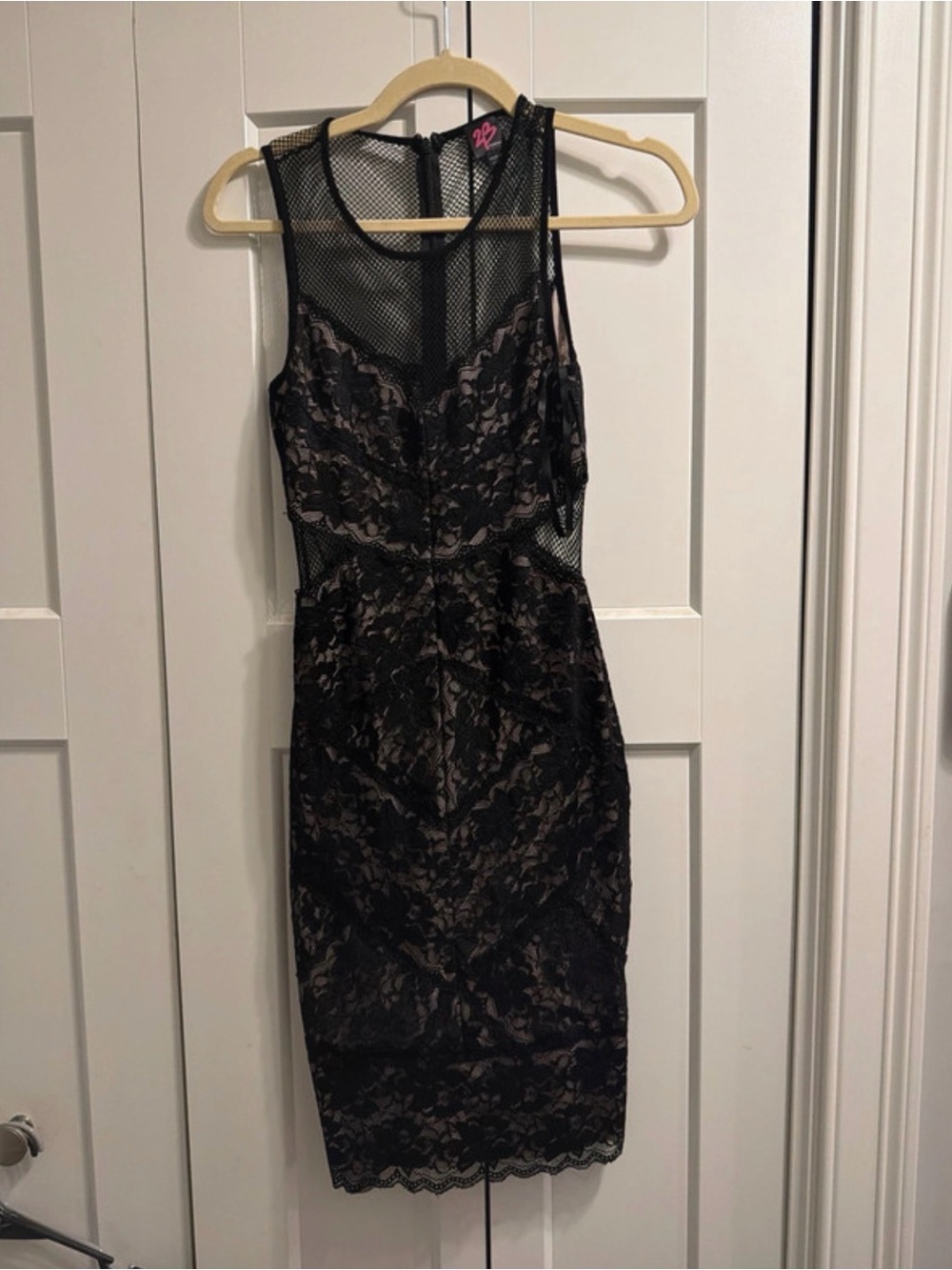 bebe Black Lace Midi Dress with Mesh Yoke